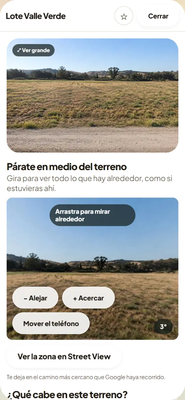 Vista 360 de un terreno en el celular